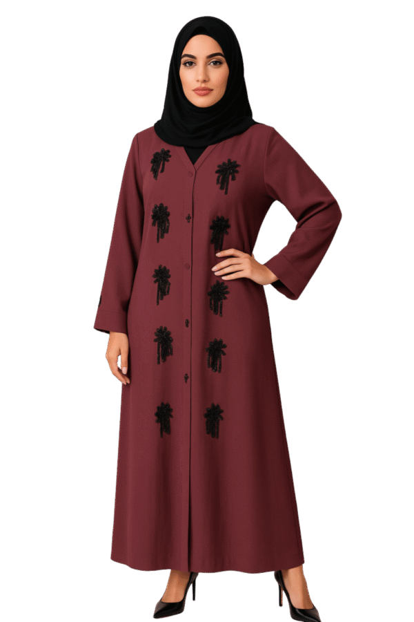 Bunch Maroon Abaya Cutdana
