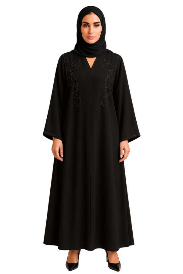 Tree Line Cutdana Handmade Black Abaya