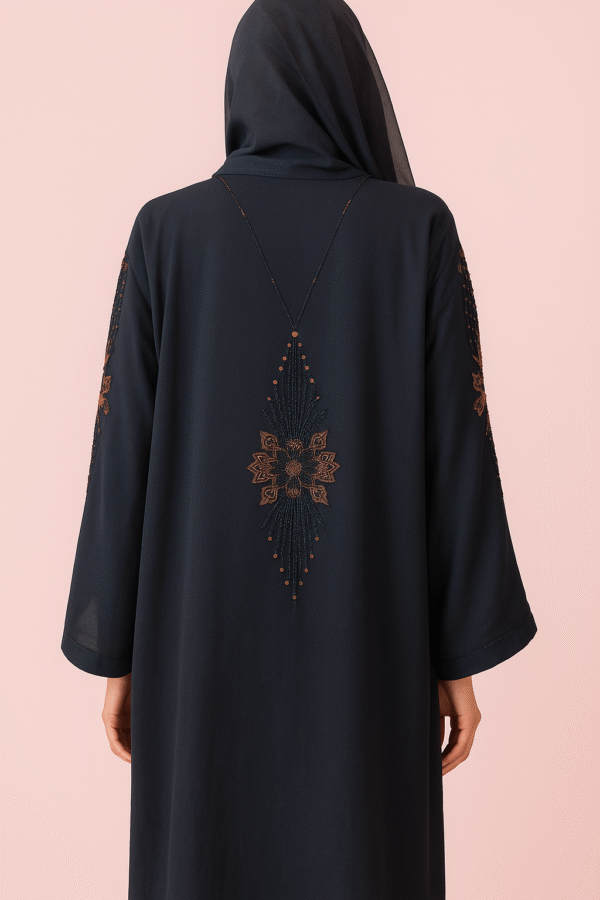 Vertical Flower Cutdana Handmade Black Abaya - Image 3