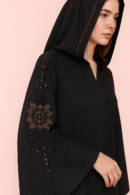 Vertical Flower Cutdana Handmade Black Abaya