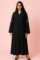 Vertical Flower Cutdana Handmade Black Abaya