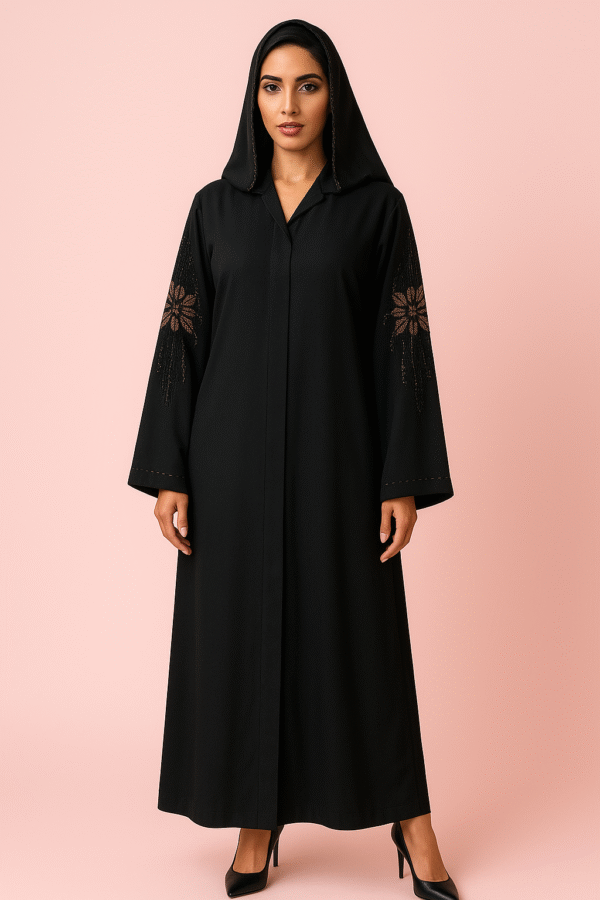 Vertical Flower Cutdana Handmade Black Abaya